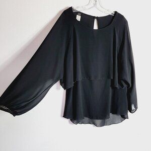 Toto Collection Black Layered Top Plus Size 1X Balloon Sleeve Pullover‎